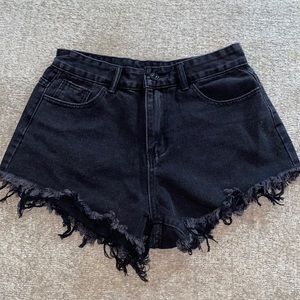Shein black jean shorts with flame embroidery